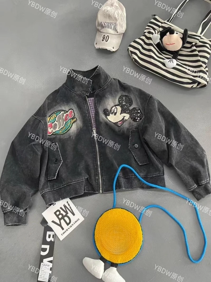 2025 New Autumn And Winter Stand-up Collar Hoodies Coat Fashion Heavy Industry Cartoon Loose Casual Sweatshirts Jacket Outerwear
