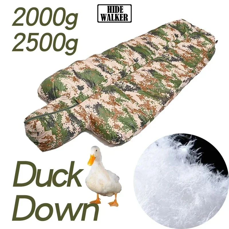 

Outdoor Camping Sleeping Bag 2000-2500g Duck Down Sleeping Bag Camouflage Tactical with Compression Bag Waterproof 4 Season Warm