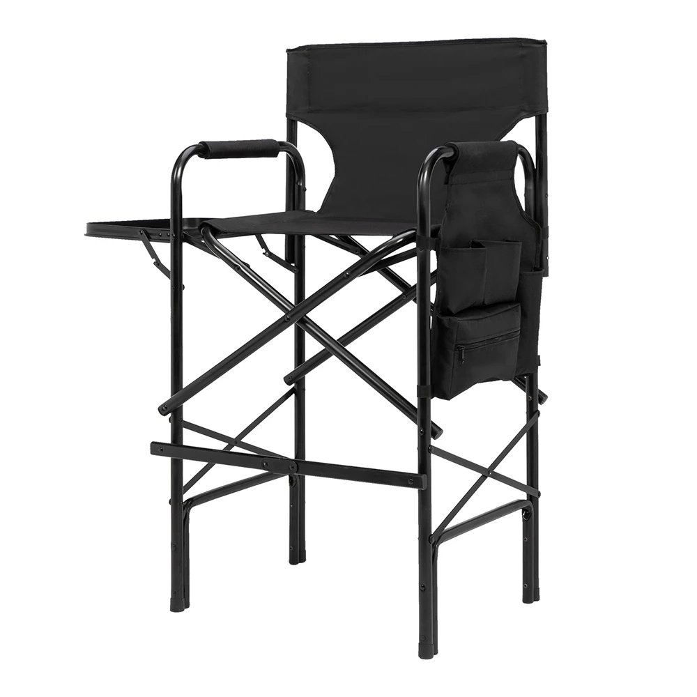 Foldable Outdoor Chair Plastic Sprayed Aluminum Round Tube Oxford Cloth Director Chair 114x60x49CM 120Kg with Carrying Bag Black