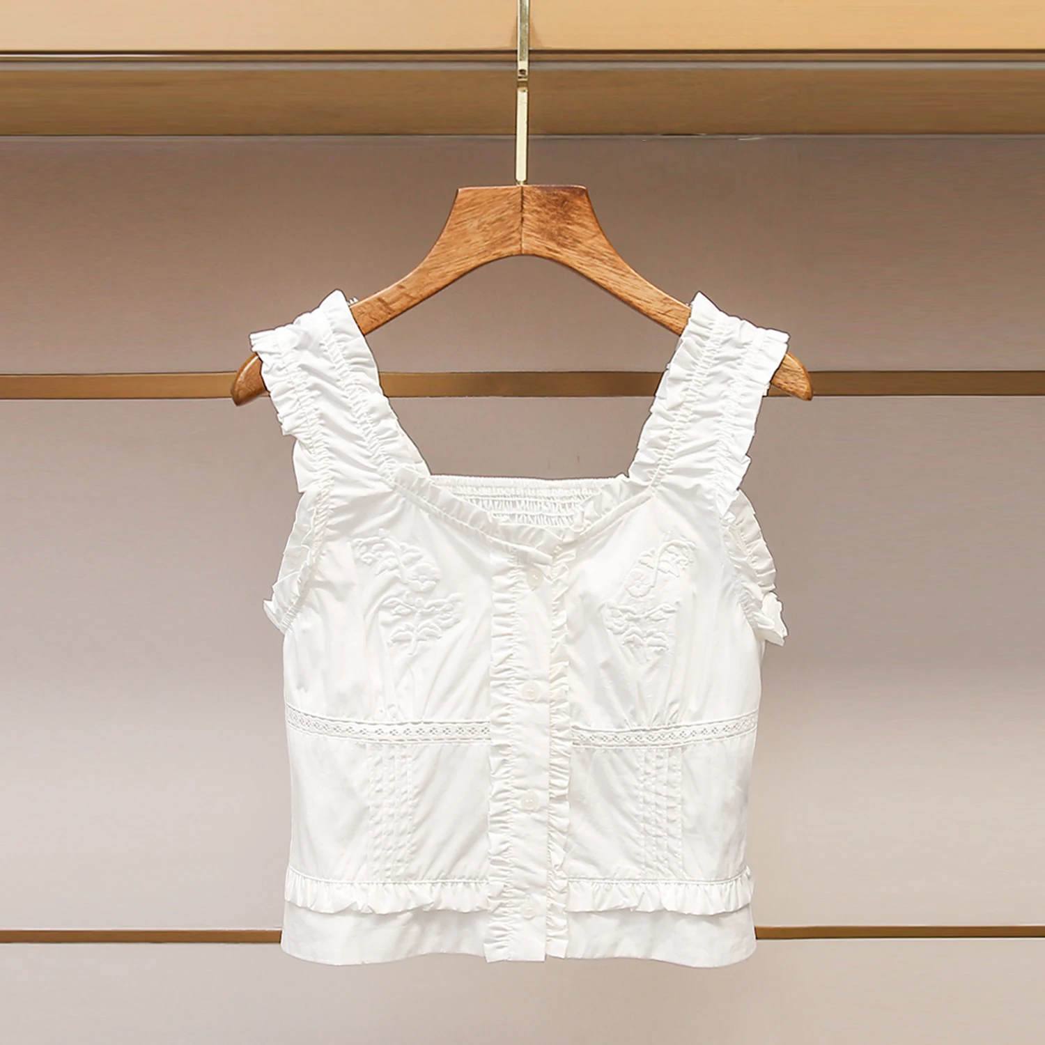 

Casual ort Women's Vest Strap Folded Lace New Winter 2025 South Oil High End Women's Faion Embroidered Casual Sle