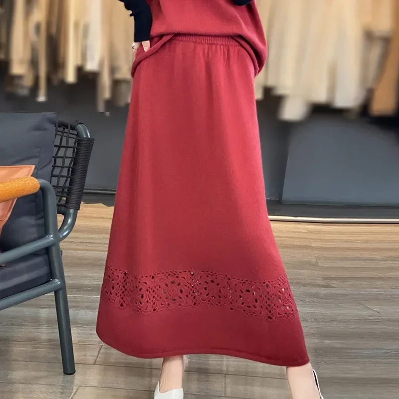 M-XXL Autumn and Winter New 100% Wool Half Skirt Women\'s Solid Color Knitted Fashion High Grade Long Women\'s Cashmere Half Skirt