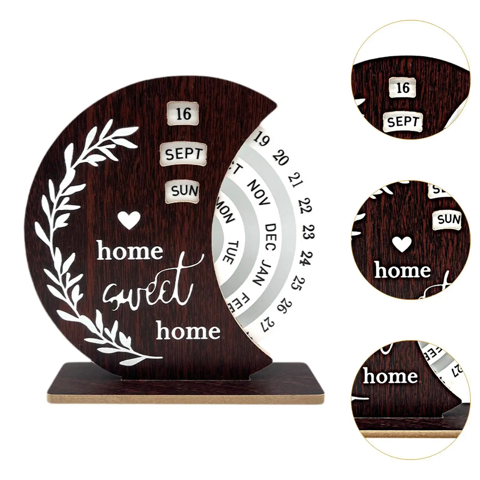 Wooden Disc Perpetual Desk Calendar Reusable Yearly Rotatable Tabletop Ornament for Table School Restaurant Cafe Birthday Gift