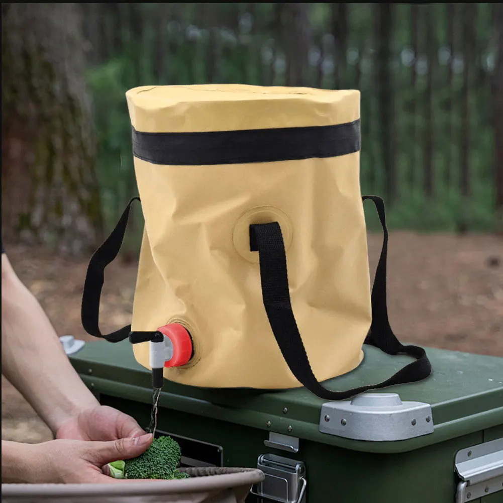 Bolsa de almacenamiento de agua de 10L, cubo plegable portátil con grifo, cubo multifuncional, contenedor de agua para acampar y hacer senderismo