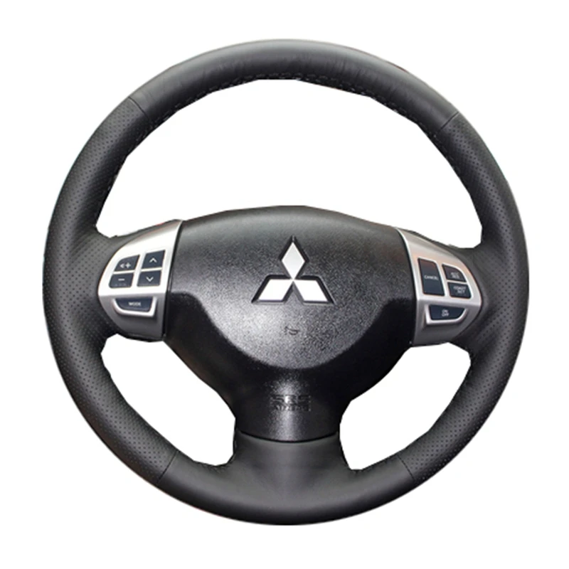 Black Genuine Leather Car Steering Wheel Cover For Mitsubishi Lancer X 10 Pajero Sport Outlander ASX Colt Citroen C-Crosser