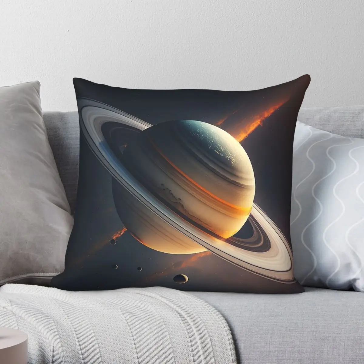 Saturn With Moons Square Pillowcase Polyester Linen Velvet Creative Zip Decor Pillow Case Home Cushion Cover