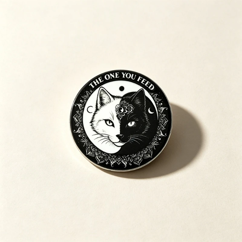 Retro Yin Yang Cat Round Design Brooch Cartoon Casual Enamel Black White Tai Chi Metal Badges Pin DIY Clothing Bags Hat T-shirt