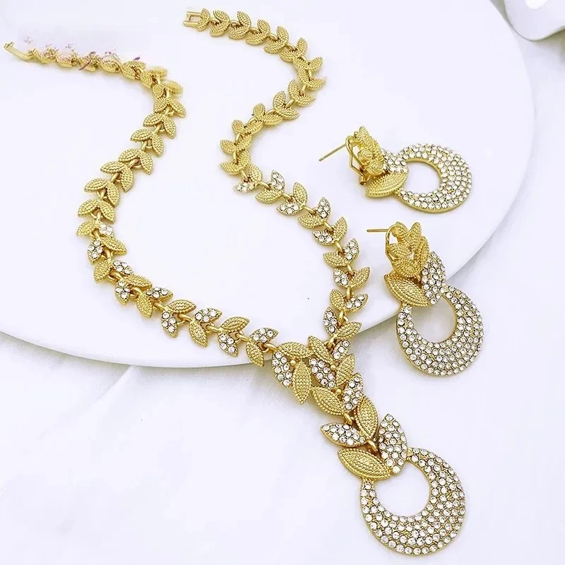 Hight Quality Big Jewelry Set Luxury Zircon Necklace Horse Eye Bracelet Earring Rings African Nigeria Gold Color Jewellery