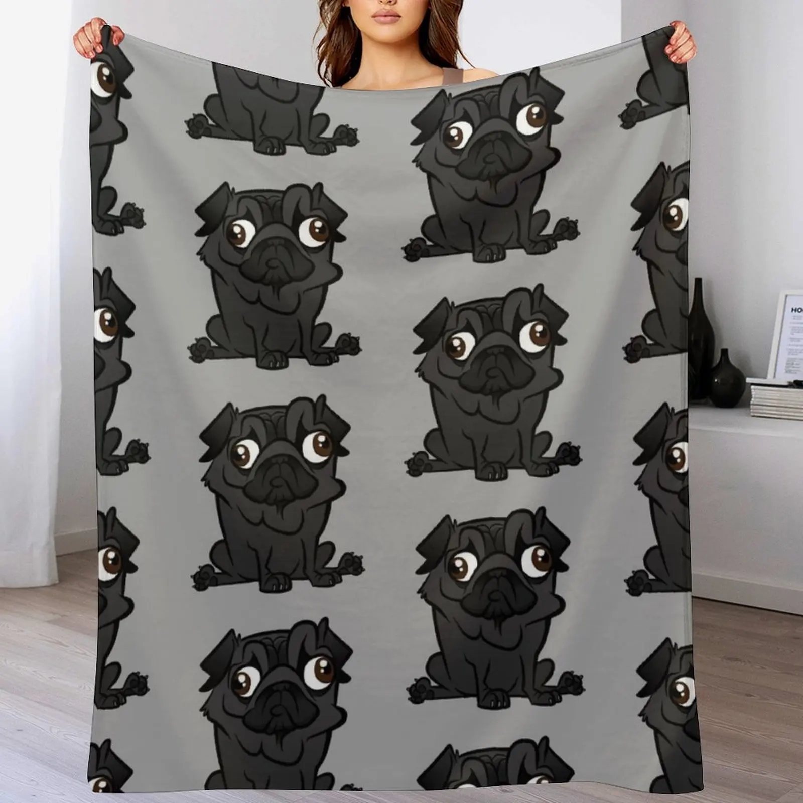 Black Pug Throw Blanket Spring Fall Cozy Throw Blanket for Couch