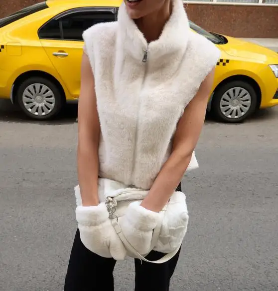 

Autumn New Solid Color Lapel Imitation Mink Fur Plush Sleeveless Vest Jacket for Women's Casual Trend Versatile Vest Jacket