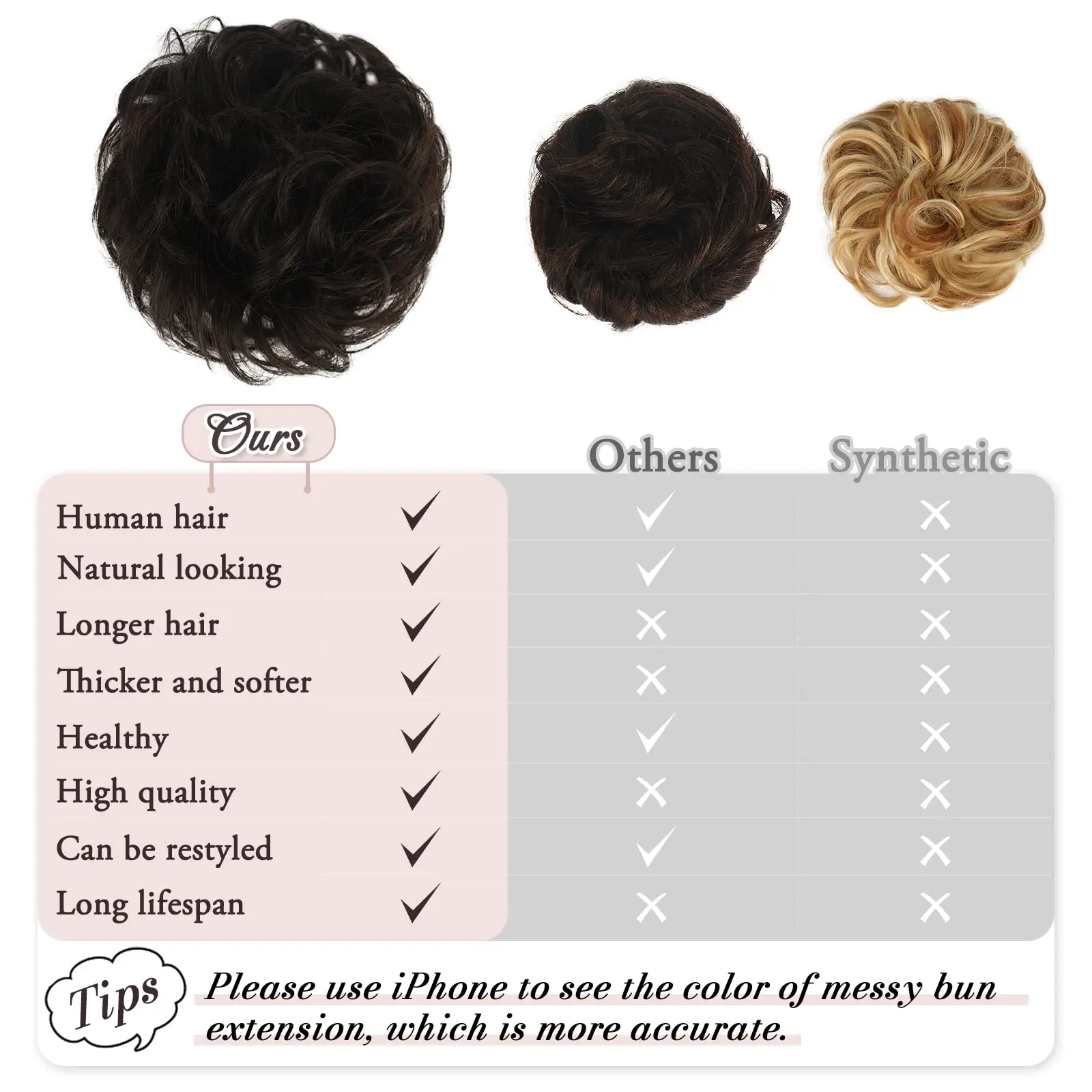 poragalo 100% Human Hair Bun, Messy Bun Hair Piece Real Human Hair Extensions Natural Curly Hair Bun Hairpieces For Women/Kids