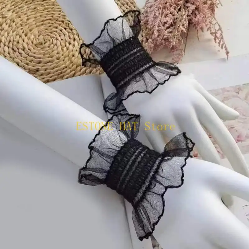 49MF Cosplay Maid Elastic Decorative Wrist Cuffs All-match Detachable Cuffs for Girls