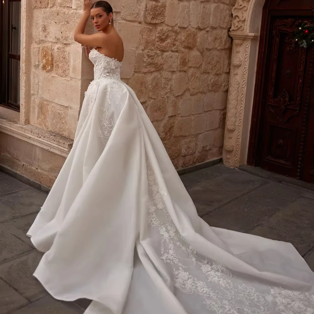 Customized Shinny 3D Floral A-line Long Wedding Dress Dreamy Sweetheart Neck Bridal Gown New Graceful Classic Bridal Gown