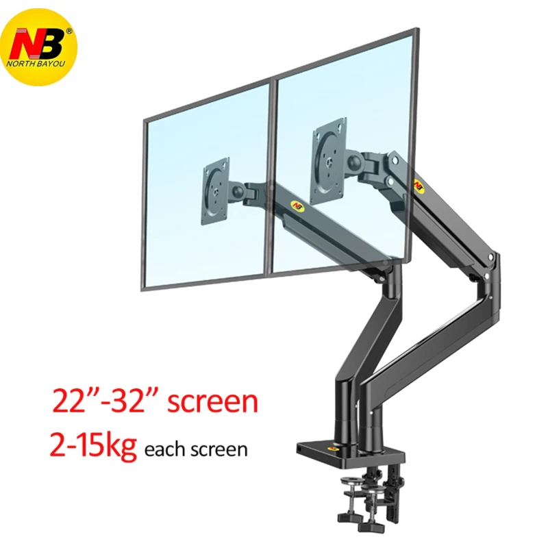 

NB G32 Aluminum Alloy 22"-32" Dual LCD LED Monitor Mount Gas Spring Arm Full Motion Monitor Holder Support Load 3-15 kgs Each