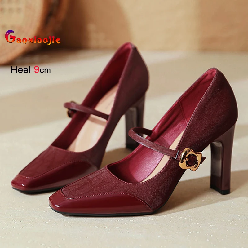 

Женская обувь на высоком каблуке во французском стиле, модные туфли с одним словом и ремешком, универсальные женские туфли-лодочки на грубом каблуке с квадратной головкой
