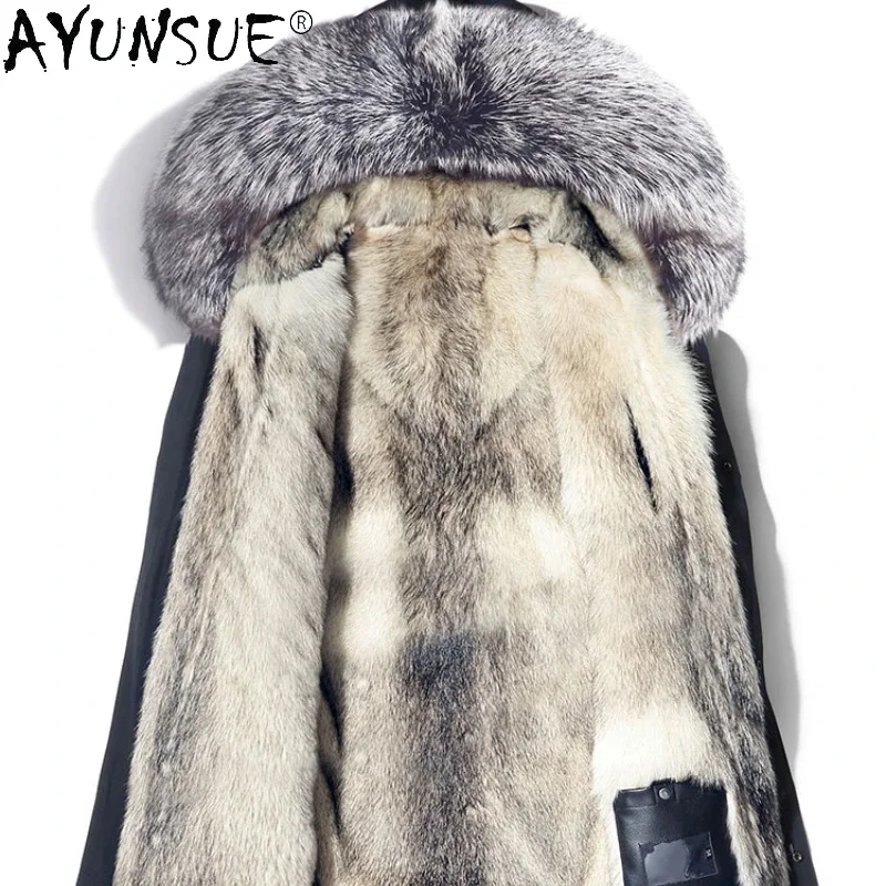 

AYUNSUE Wolf Fur Liner Fur Coat Men Parka Hooded Warm Autumn WinterTrenchcoat Fur In One Coats for Men Clothing Casaco De Pele