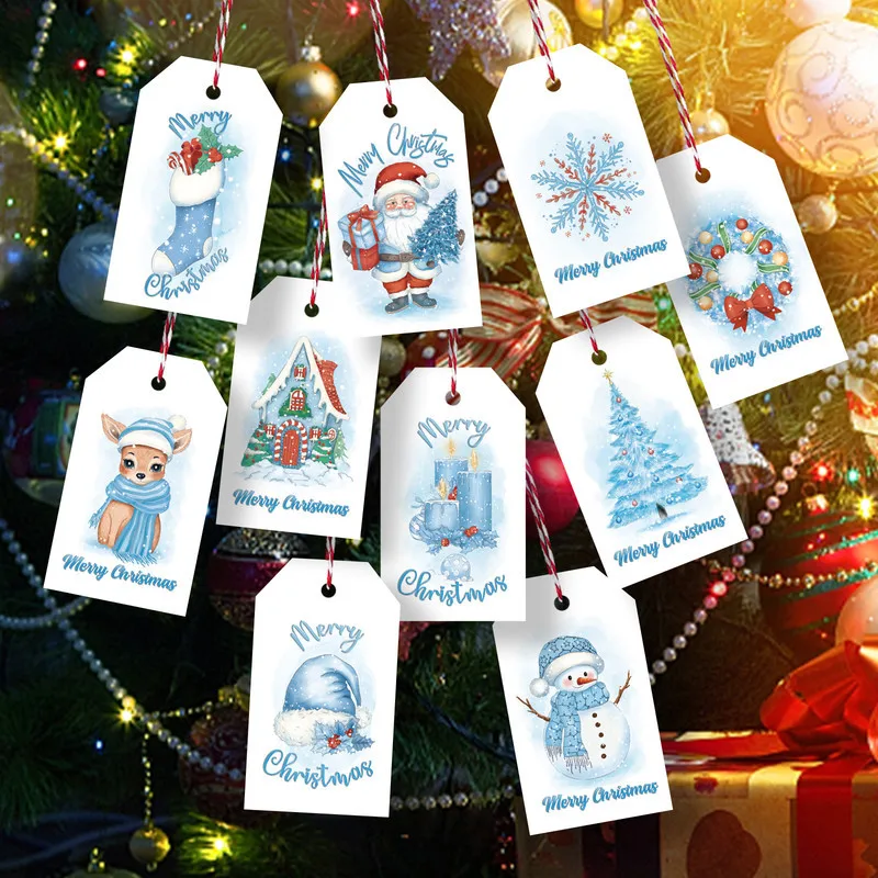 50 Stück Weihnachtsgeschenkanhänger Papieretikettenkarten 2024 Navidad Noel Geschenkverpackung Dekoration Weihnachtsbaum hängende Ornamente 2025 Neujahr