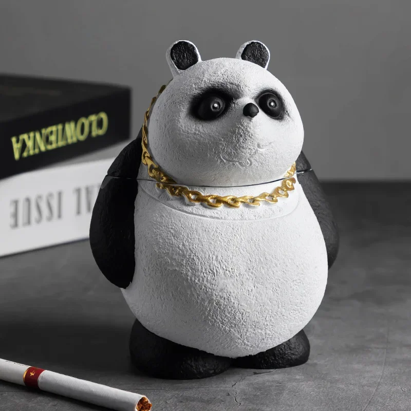 Cute Cartoon Panda Ashtray Creative Ashtray with Cover Home Living Room Personality Fashion Trend Anti-fly Ash Large Ashtray