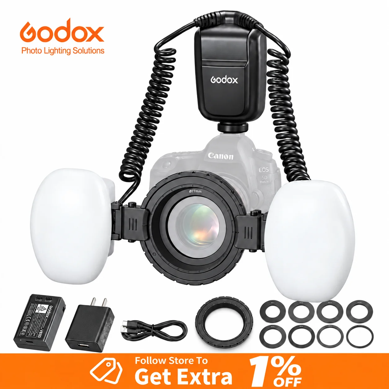 Godox MF-T76 TTL Macro Twin Flash Quick Setup HSS 1.2s Recycle X System Speedlite for Canon Sony Nikon Dental Jewelry Shooting