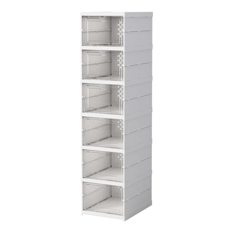 6 Door White Plastic Folding Shoe Box Stackable Free Standing Shoe Rack Resistant to Heavy Pressure Breathable Visible Shoe Box.