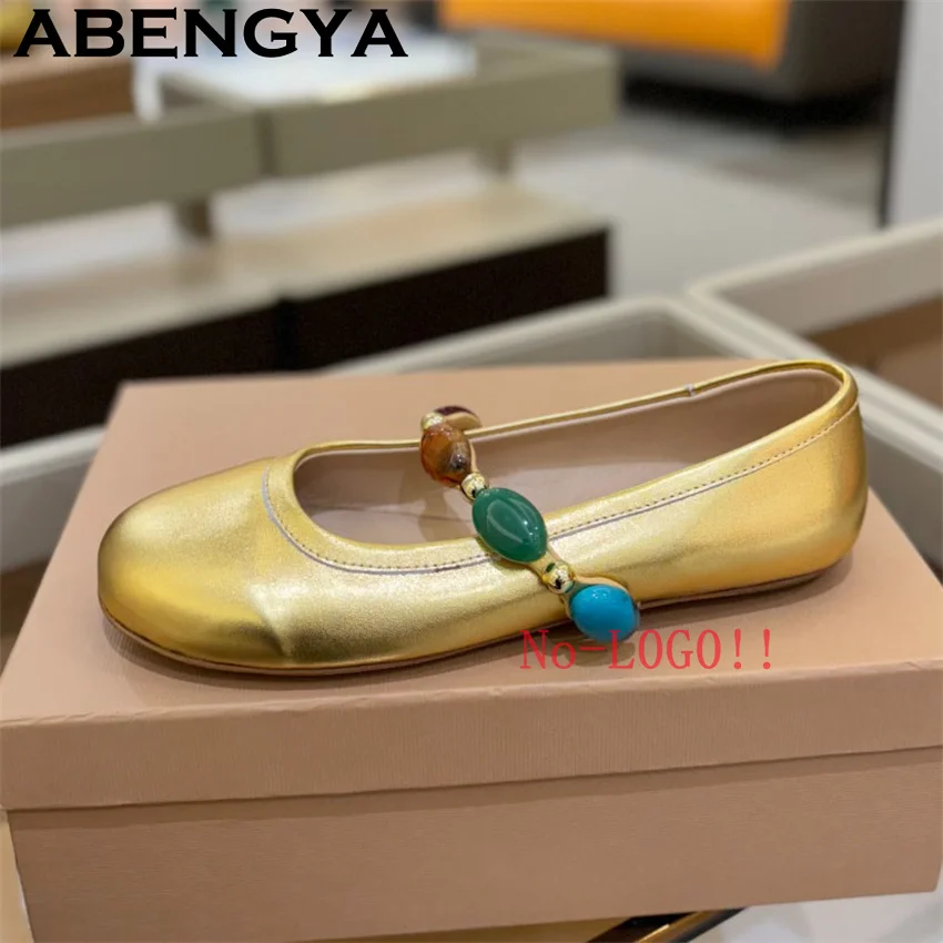 2025 Summer New Genuine Leather Ballet Dance Shoes Women Round Toe Flat Shoes Ethnic Style Low Heels loafers Walk Shoes Woman