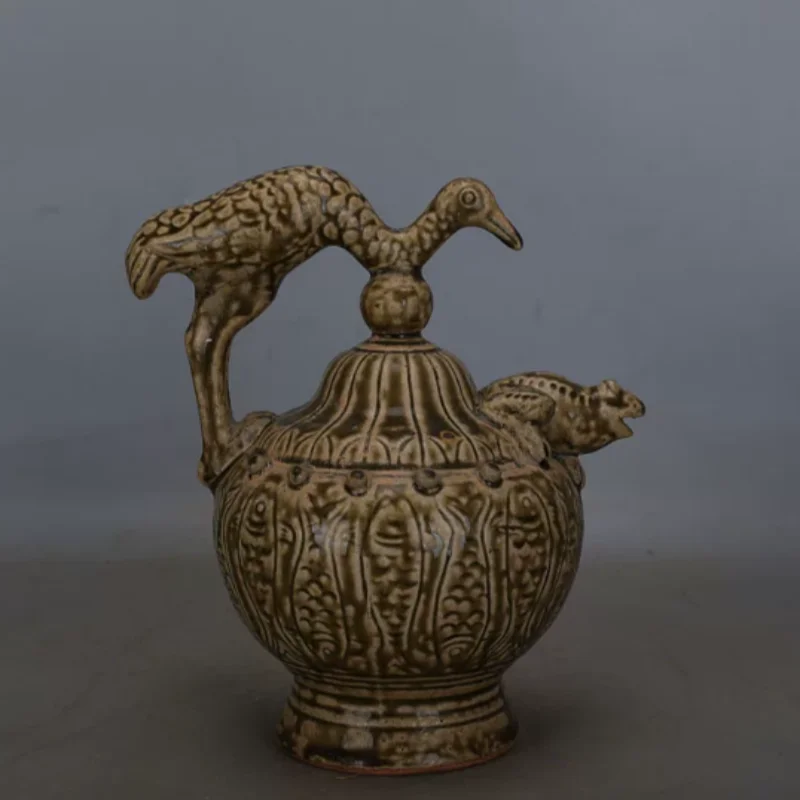 Traditional China Yue Kiln Crane Frog Backflow Pot Retro Dragon Pattern Ceramic Teapot Ornament Chinese style Decorative Crafts