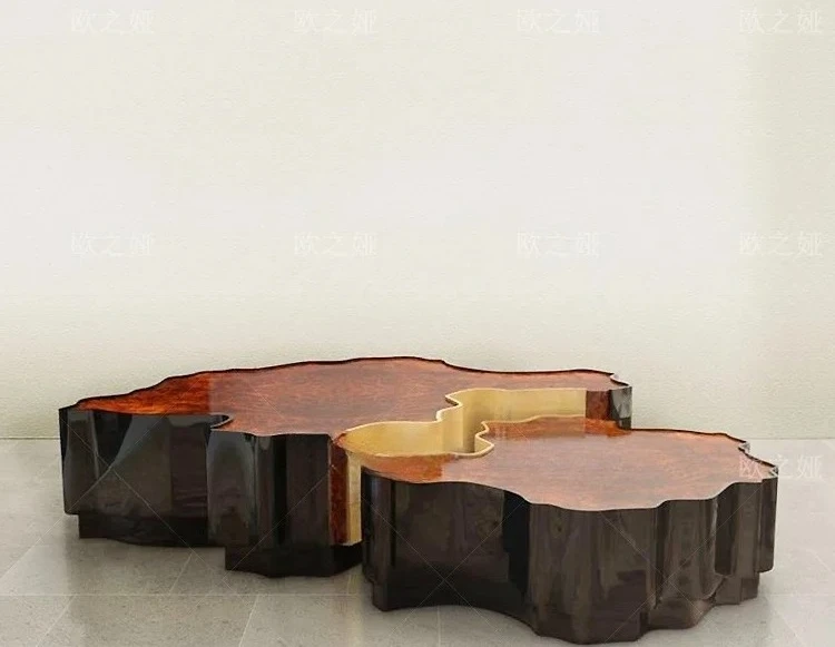 A  Light luxury special-shaped solid wood coffee table creative tree tumor wood grain tea table high-end coffee table