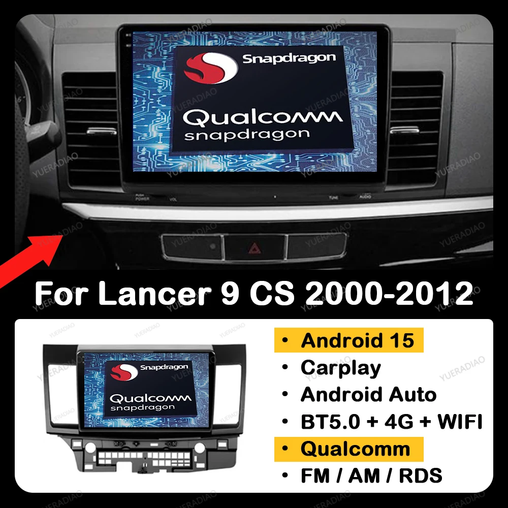 Android 15 Carplay Auto For Mitsubishi Lancer 10 CY 2007 - 2017 QLED Multimedia Video Player 4G WIFI GPS NAVI Qualcomm Head Unit