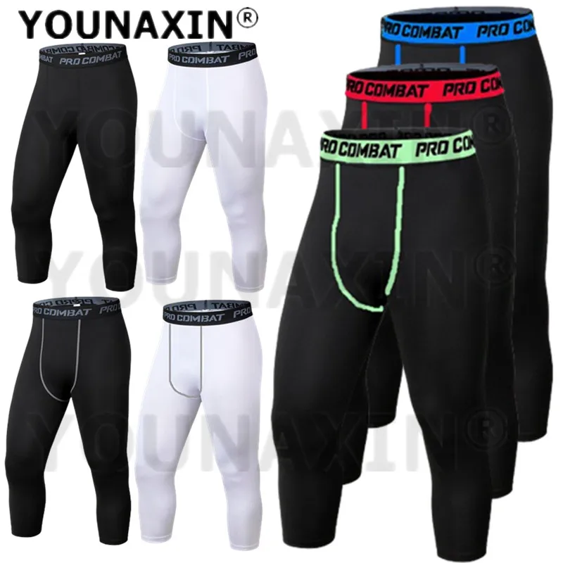 

Men Running 3/4 Cropped Pants Yoga Base Layer Tight Training Bottoms Fitness Jogger Trousers Basketball Sports Skinny Quick Dry