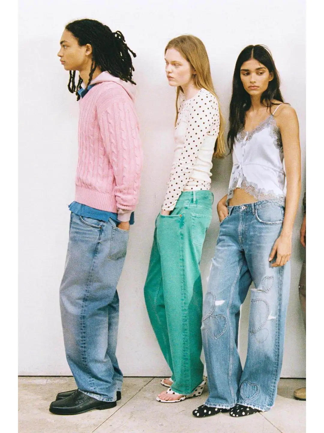 Spring New Casual Heart Shaped Hole Boyfriend Style Loose Cuffed Denim Jeans Women's Premium Fashion Blue Natural Waist
