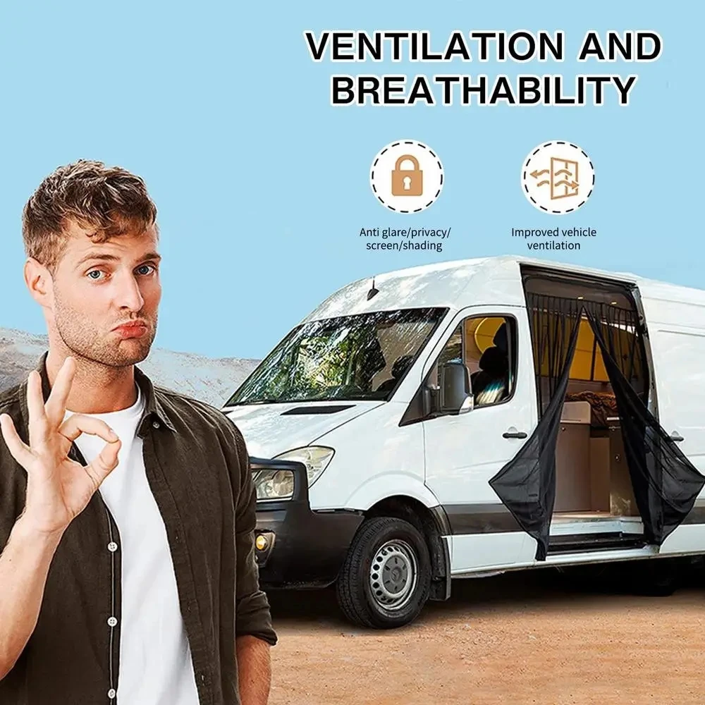 RV Screens & Curtains Fly Repeller Mesh Breathable RV Screen Door Curtains Easy Install Camping Cover Car Sunshade Mesh