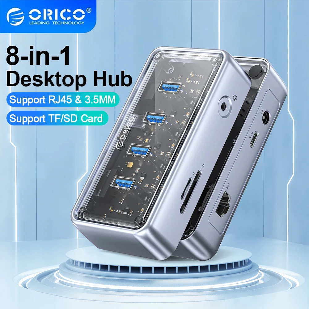 ORICO Multi 8-in-1-Anschlüsse USB-Hub USB A 5 Gbit/s USB-C-Anschlüsse Metallic-Splitter Dock Station OTG-Dapter für MacBook Mac Laptop PC