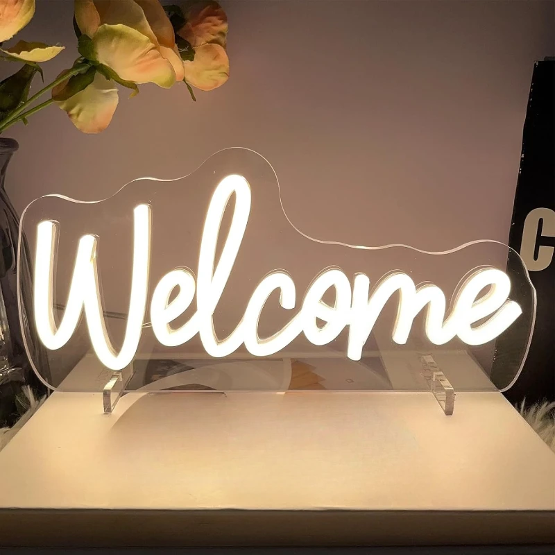 Welcome Led Neon Sign Business Open Table Home Door Dimmable Neon Signs,Bar Pub Store Come In Neon Wedding Birthday Party Sign