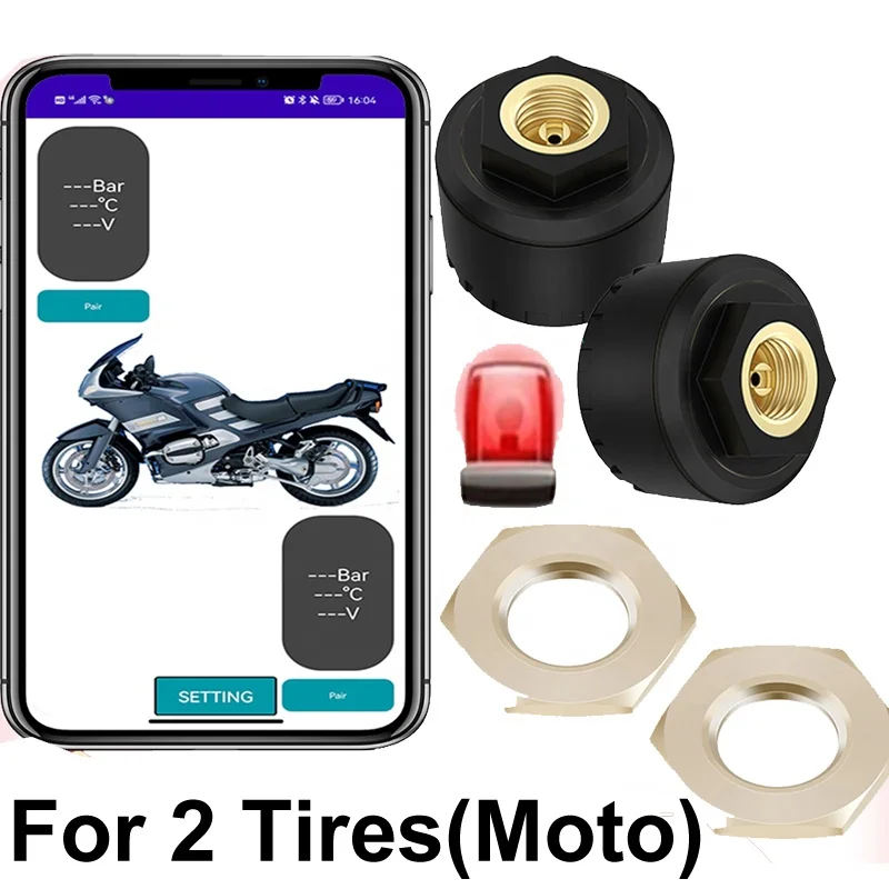 Tire Pressure Sensors Blueth 5.0 Motorcycle Car TPMS Motor Monitor System with 2/4 External Internal Sensors for IOS Android APP