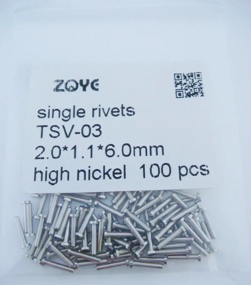 eyeglass single rivets for hinges or temples stainless steel TSV-03 1.1mm diameter 6.0mm shaft length 100 pieces pack