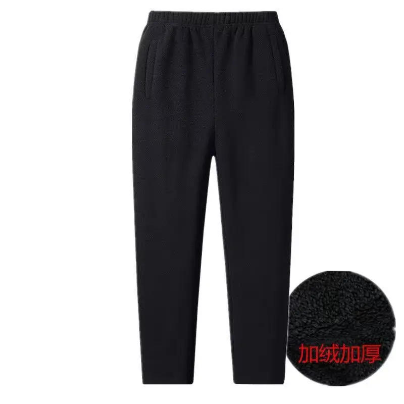 Men's Sherpa Fleece Pants Casual Solid Fitness Thick Double-sided Velvet Sweatpants Outdoor Loose Straight Joggers Trousers