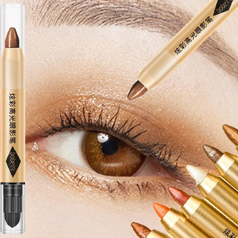 Bâton de fard à paupières à paillettes Double face, surligneur scintillant, stylo d'ombre à paupières mat, maquillage éclaircissant, ver à soie, Eyeliner Champagne or