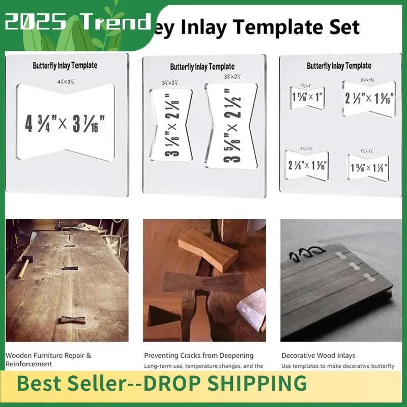 AD33 HOT Professional Butterfly Inlay Template And Router Templates Transparent Wooden Joint Marking Ruler Set For Woodworking