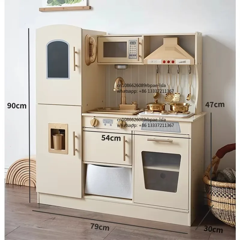 Educational Wooden Pretend Play Cooking Set Realistic Light Sound Microwave Simulation Play Kitchen Toy for Boys Girls Kids view 6