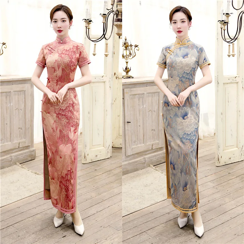 

Yourqipao Chinese New Arrival Cheongsam Eight Rows of Pearl Buttons Women Long Qipao Evening Dress