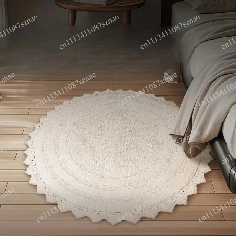 Round Pure Cotton Floor Mat Solid Color for Living Room Hotel Home, Environmental Simple Household Floor Mat for Decor Use
