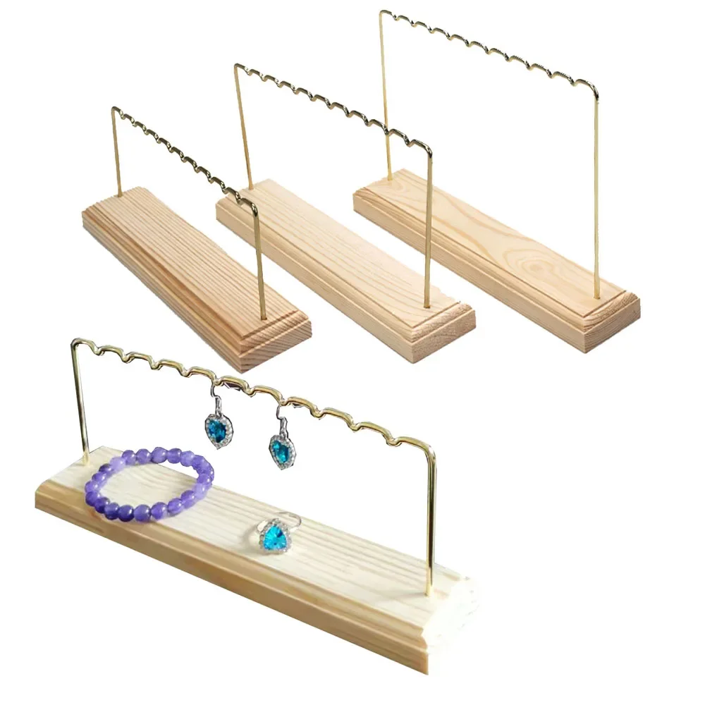 Wooden Earring Display Stand Gold Metal Ring Bracelet Hanging Rack Bangle Watch Organizer Showcase Tired Jewelry Display Stand