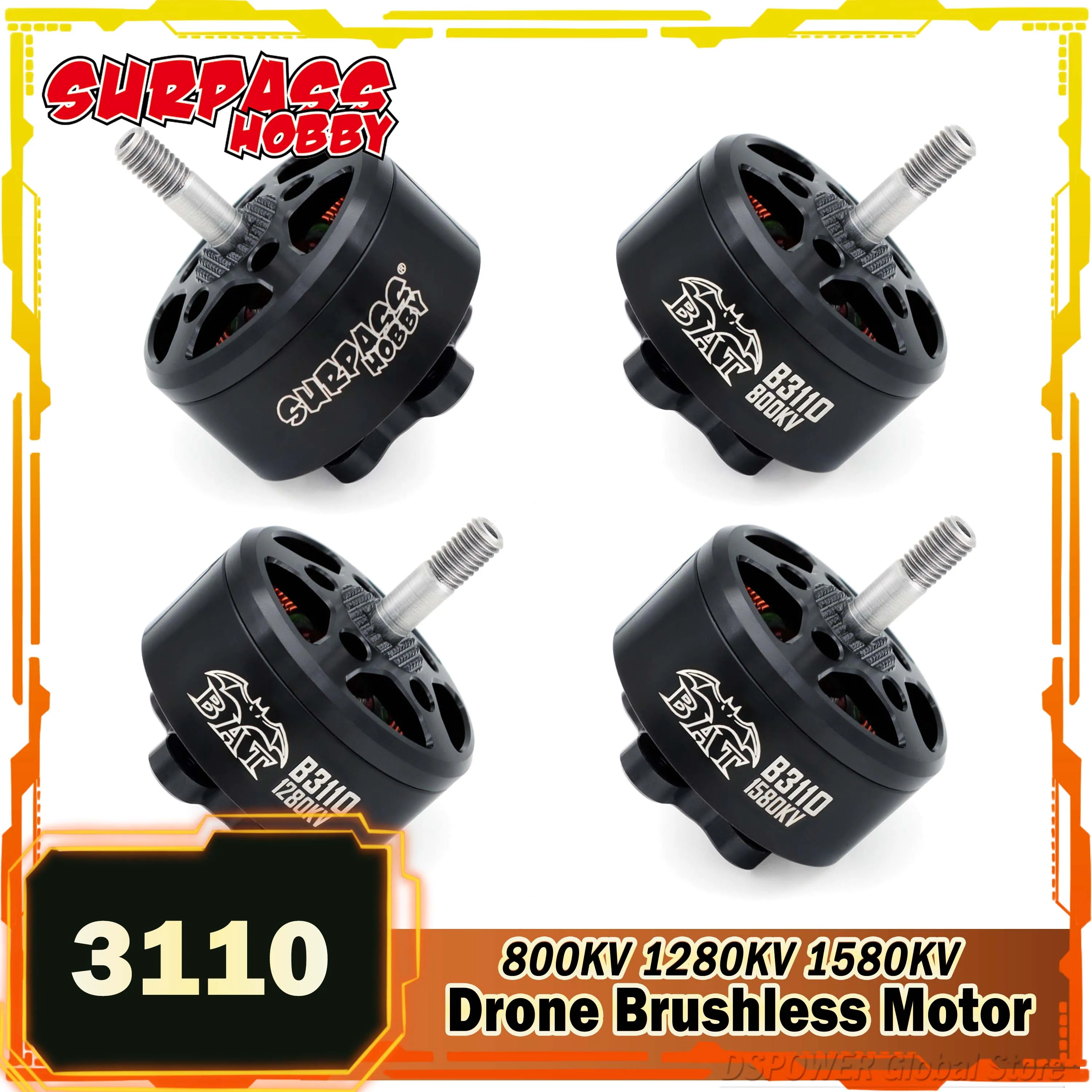 

Surpass Hobby BAT 3110 800KV 1280KV 1580KV Outrunner Brushless Motor for RC FPV Racing Drone Multirotor Mark4 10in APEX X-Class