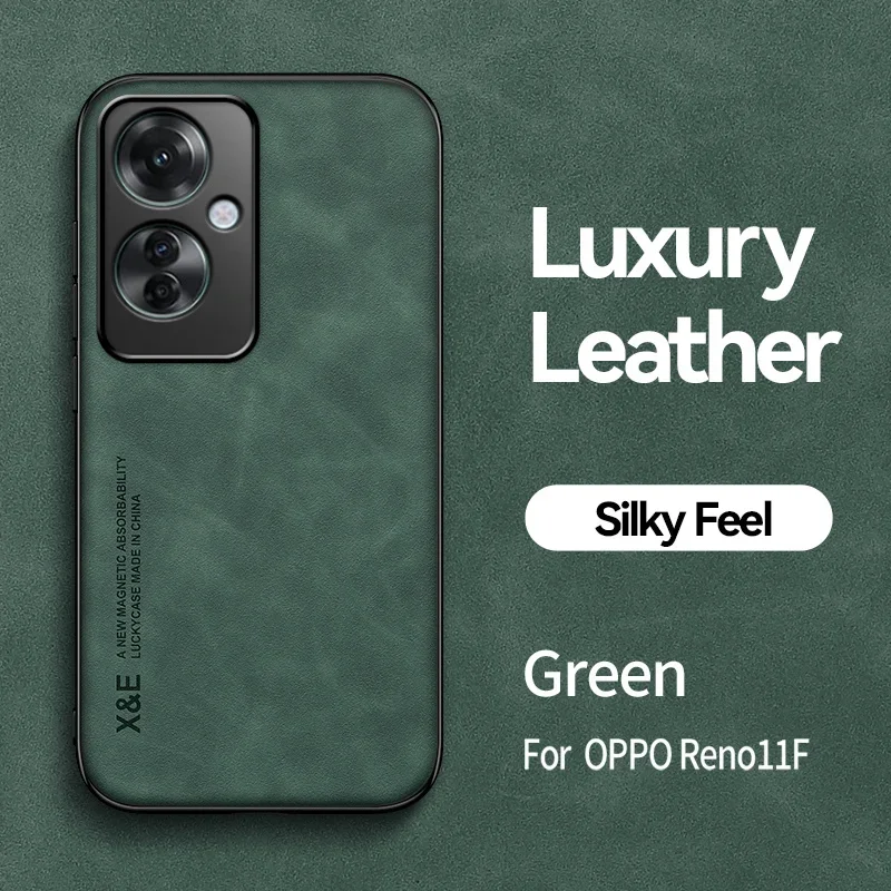 Reno11F 5G Case Built in Metal Plate Magnetic Car Holder Leather Phone Cases For OPPO Reno11 F Reno 11F 11 F 5G Back Soft Cover