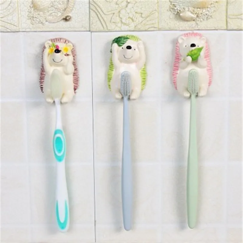 Creative Resin Cute Hedgehog Toothbrush Storage Rack Holder Wall Mounted Bathroom Towel Rack Hanger Home Accessories