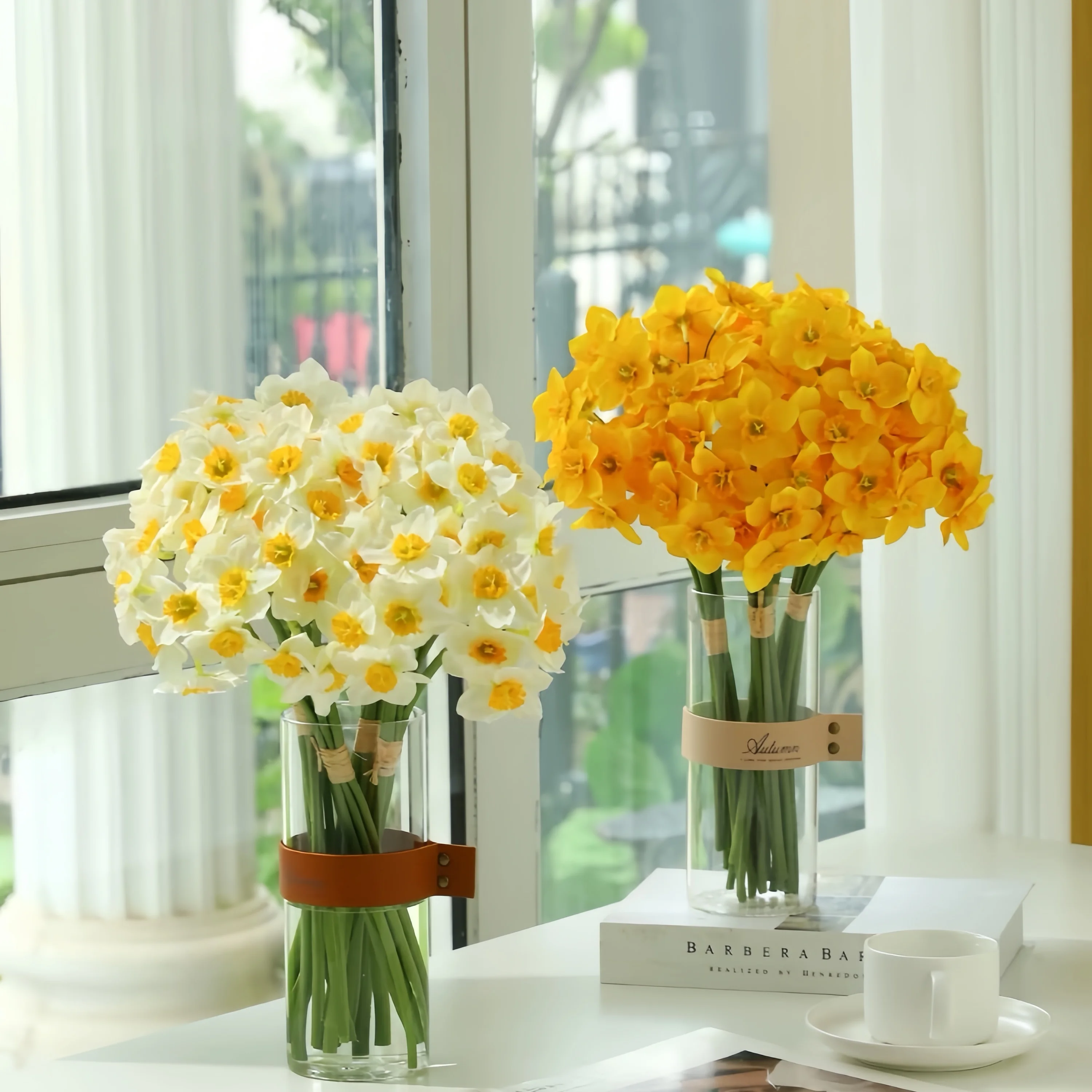 1pc,Artificial Narcissus Flower Bouquet Silk Daffod Home Garden Desktop Decor Party Wedding Bridal Fake Flowers