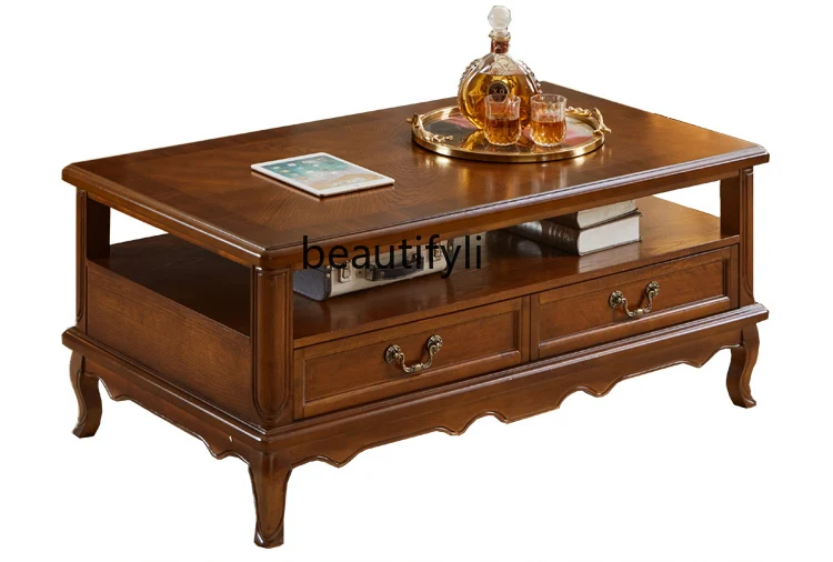 

American Tea Table Solid Wood Simple Living Room Sofa Side Table Household Square Tea Table