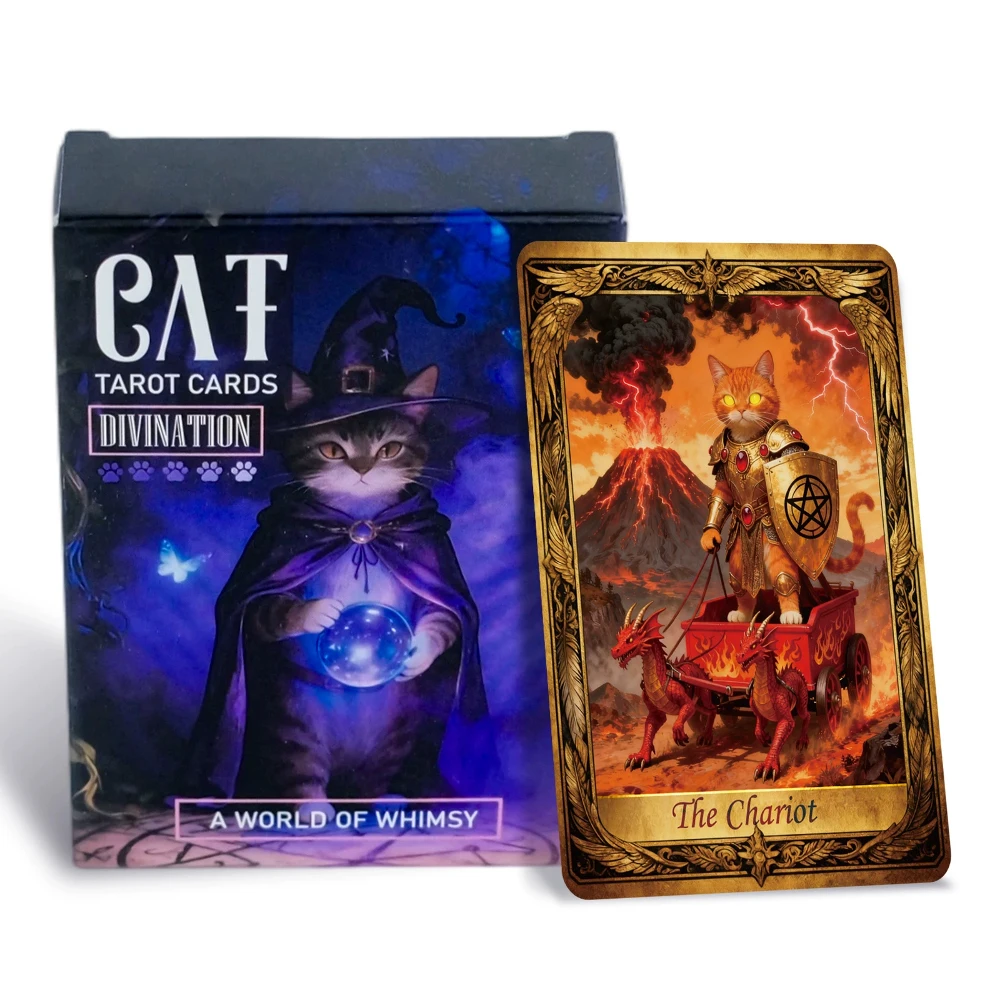 

50PCS/Set Cute Cat Tarot Cards Series Board Game Cards Aworld of Whimsy Themed Divination Tarot Cards Family Party Cards
