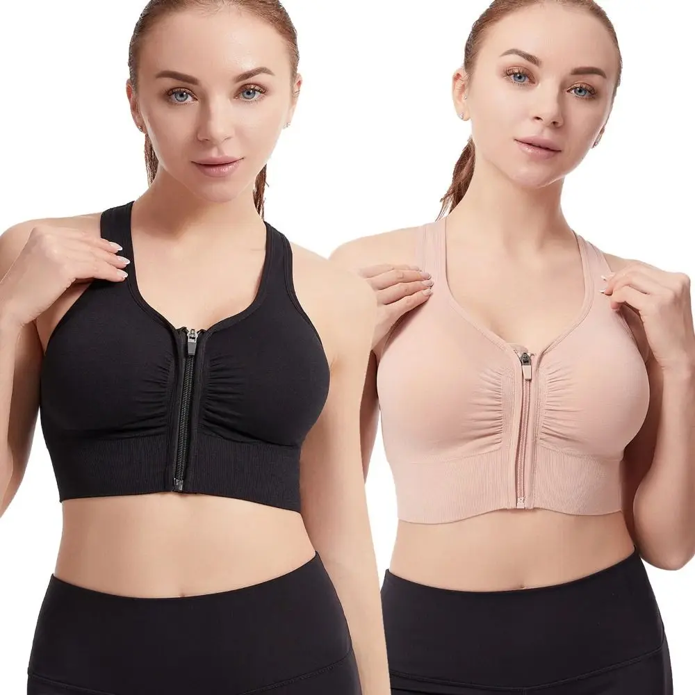 New Front Zipper Design Sports Bra Shock Resistant Seamless Sports Vest Plus Size Breathable Gym Bra