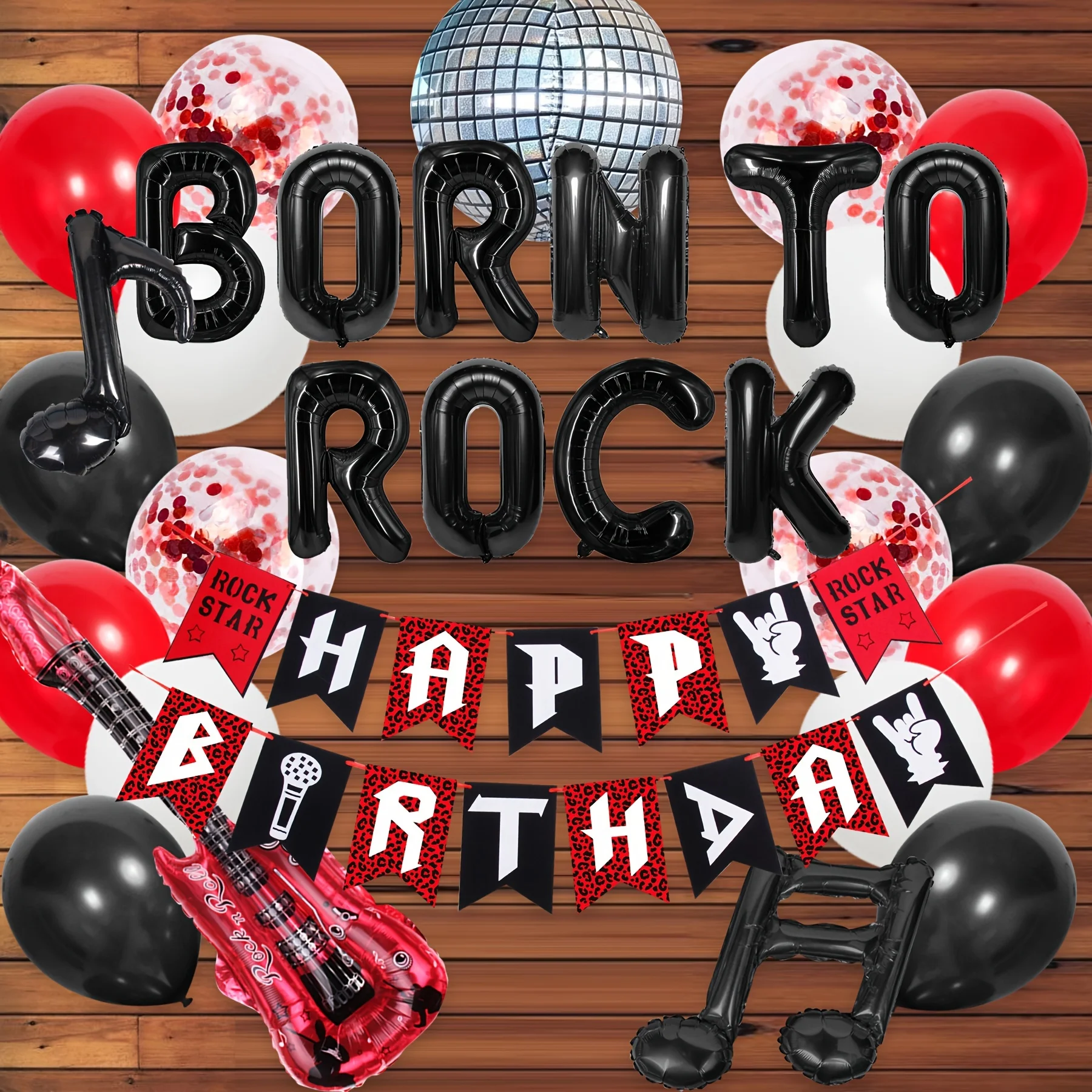 Rock and Roll Birthday Party Decorations, Retro Disco Born to Rock  Guitar Balloons for Rock N Roll  Party Favor Decorations