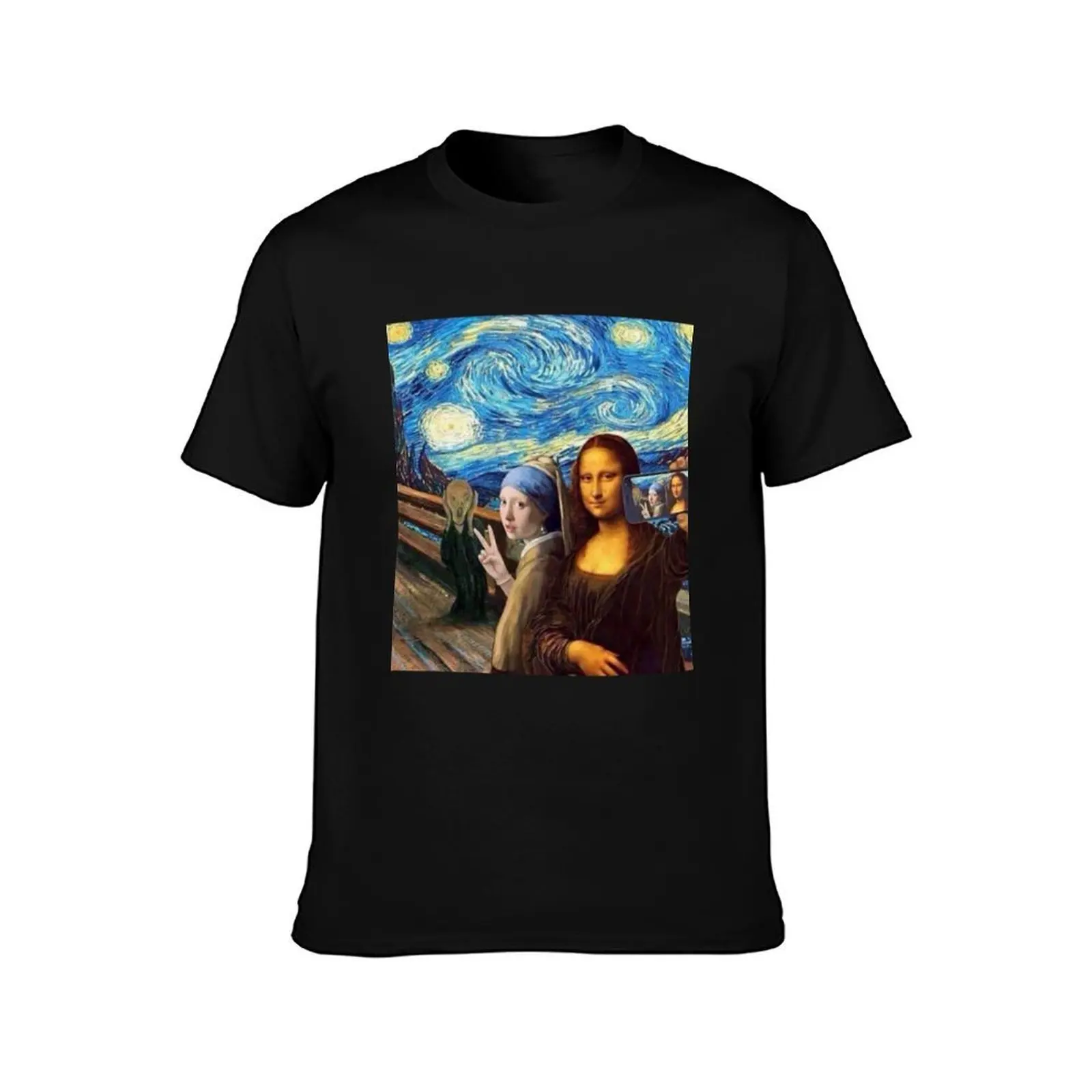 Girl with a pearl earing taking selfie T-Shirt Basic Casual Wear Short Sleeve Top